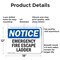 Signmission Emergency Fire Escape Ladder OSHA Notice Sign, Aluminum, 18in W x 12in L, 2PK OS-2PACK-NS-A-1218-L-11834 - alternate 4